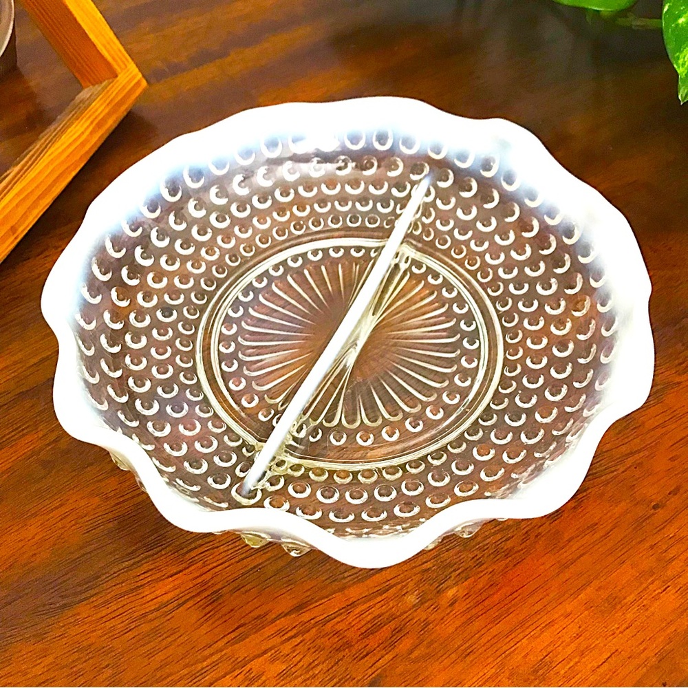 Vintage Anchor Hocking Moonstone Divided Dish 1940s